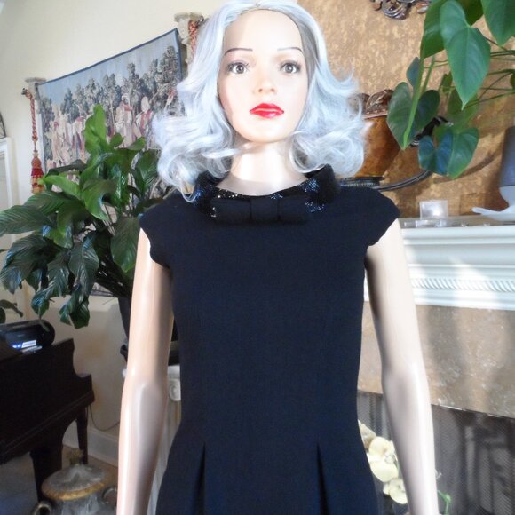 New Moschino CheapandChic Black Sheath Dress w. Beaded Stand Up Collar Size 4 - Picture 4 of 16